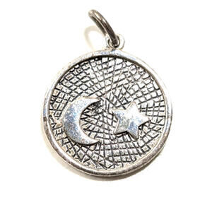 Sterling Silver 925 Moon & Star Charm Pendant With Back Phrase Engravings 2.6g